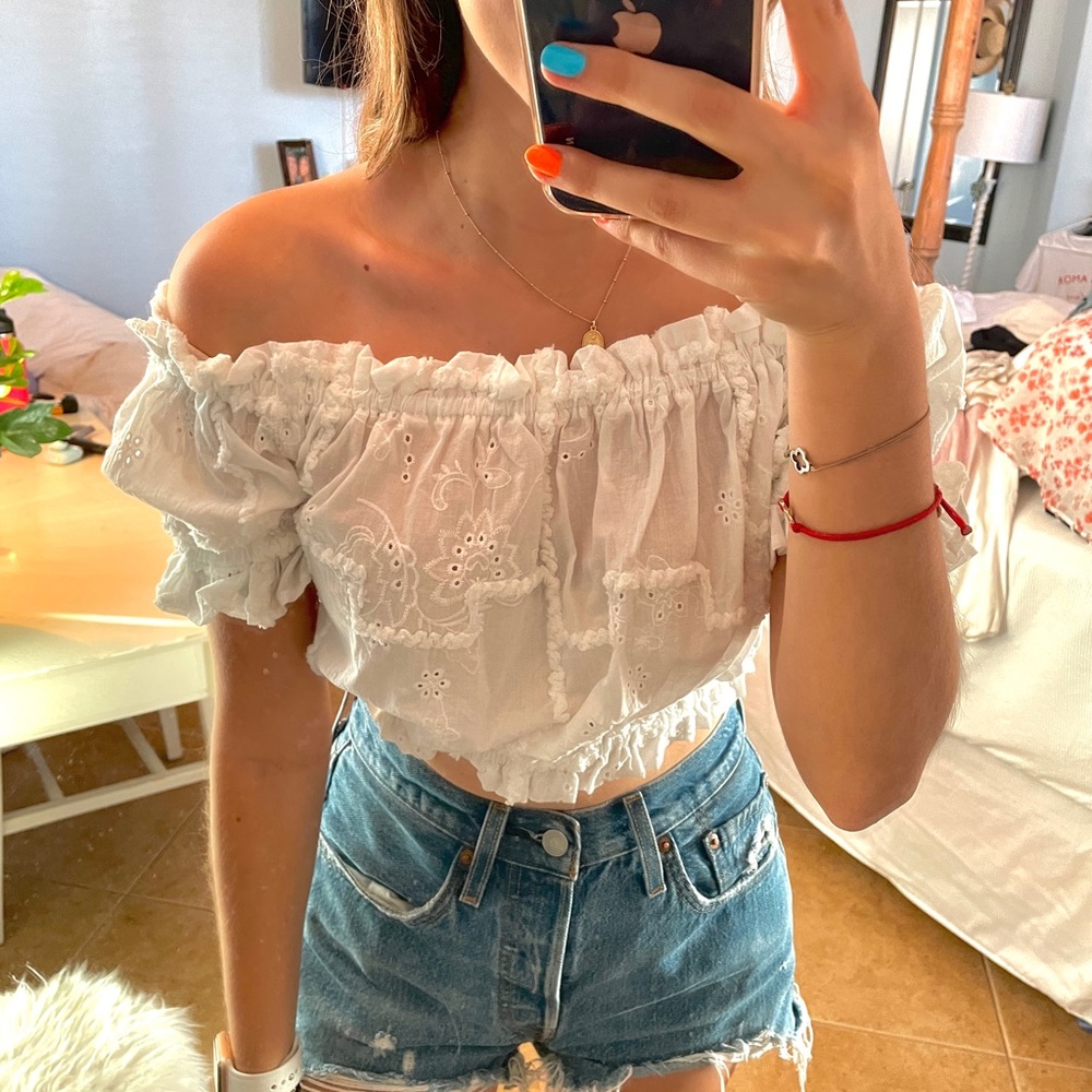 Off the shoulder white blouse
